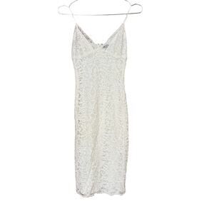 Express ivory white lace overlay bodycon spaghetti strap midi dress SIZE‎ XS
